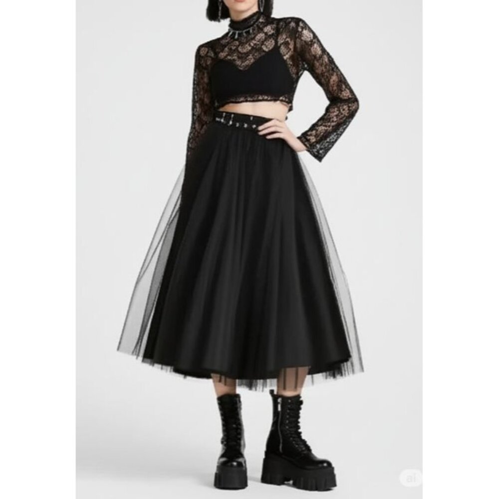 Alexia Admor New York  Long Full Length Whimsy Glam Grunge Tulle Skirt in Black - Picture 4 of 13